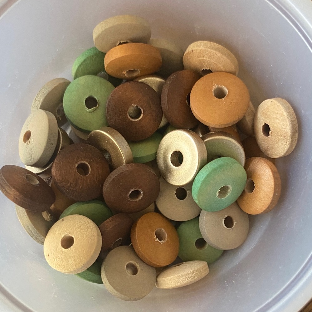 50 PIECES Thin Wooden Metallic Spacer Beads